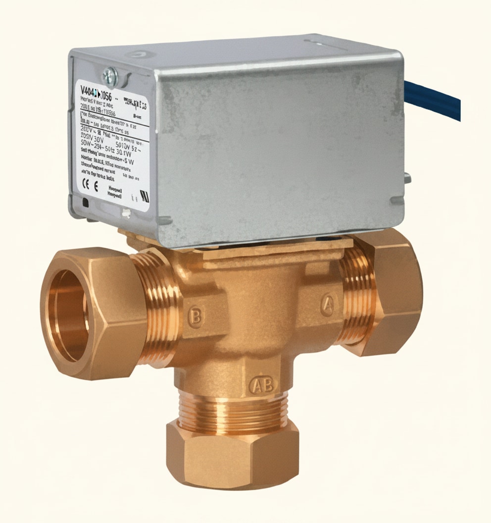 Three-port mid-position motorised valve used in Y-plan central heating systems