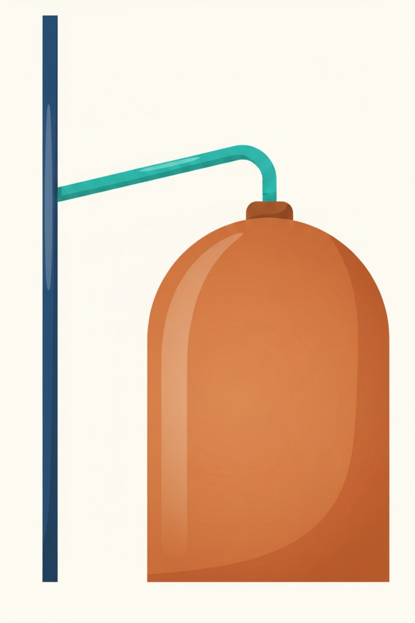 Hot water cylinder diagram showing a design fault that traps air at the top of the cylinder and prevents proper hot water delivery