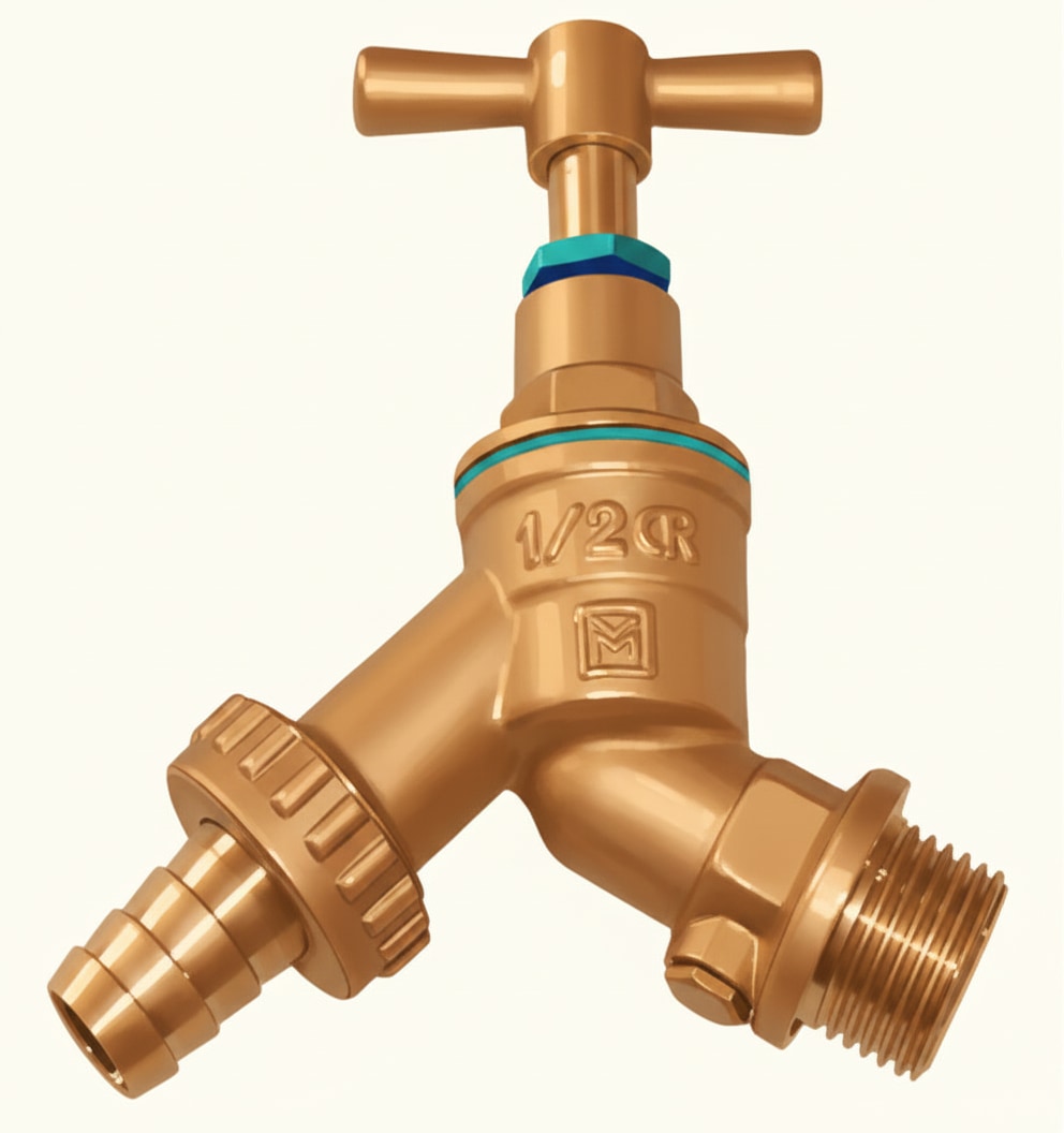 A bib hose union tap, the standard external garden tap that needs draining or insulating to prevent frost damage