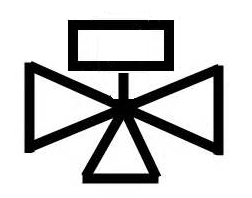 The schematic symbol for a three port motorised valve