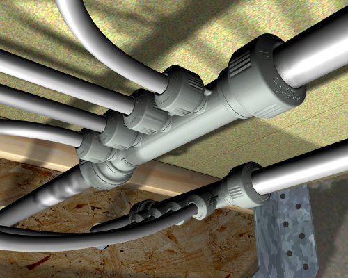 Small bore plastic pipework run under a floor