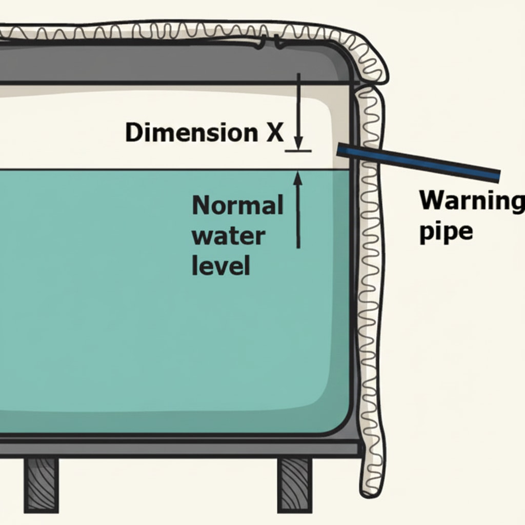 Cistern diagram showing the air gap distance between the warning pipe and the highest possible water level