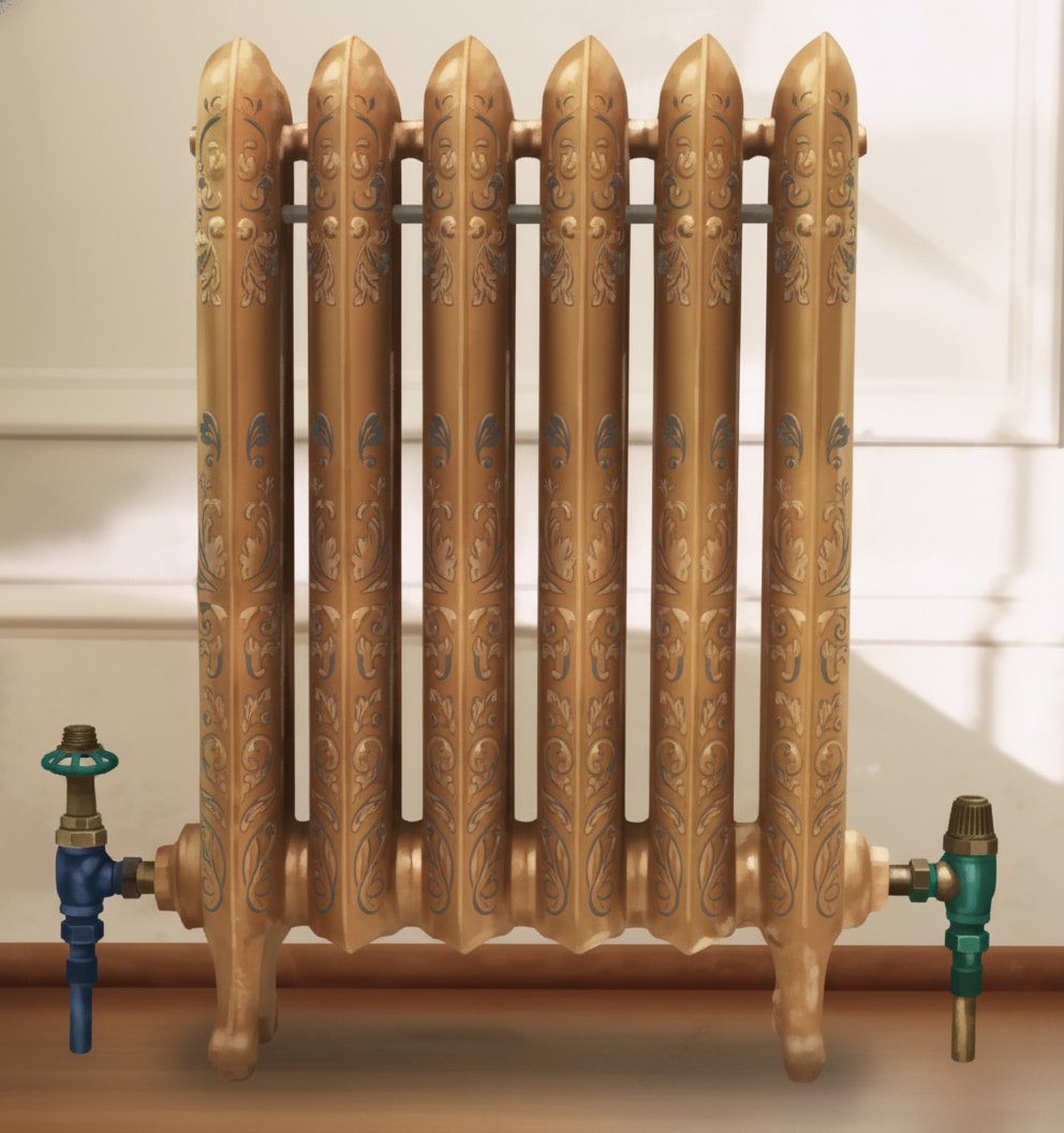 Traditional column radiator with multiple vertical sections, often used in period-style installations