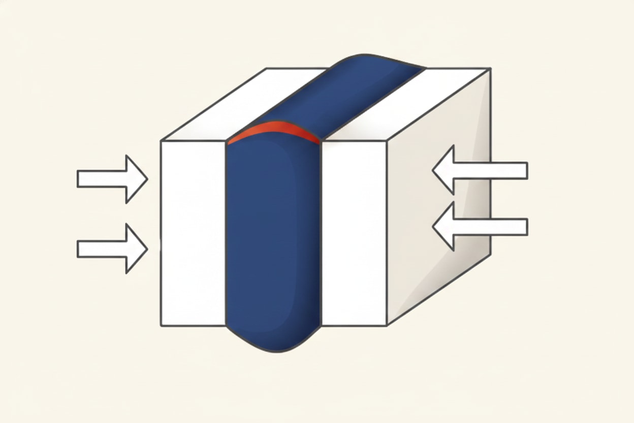 Diagram of a block with arrows pushing inward from either side, illustrating compressive force squeezing a body