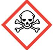 Red diamond CLP pictogram showing a skull and crossbones, the toxic hazard symbol used on labelled containers under COSHH