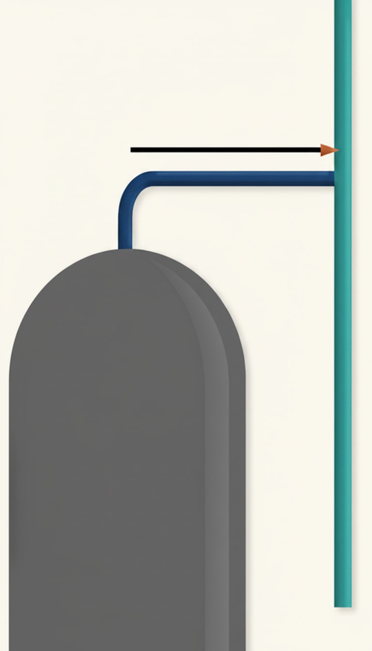 Unvented cylinder discharge pipe arrangement with the critical offset distance between the tundish and the termination point labelled