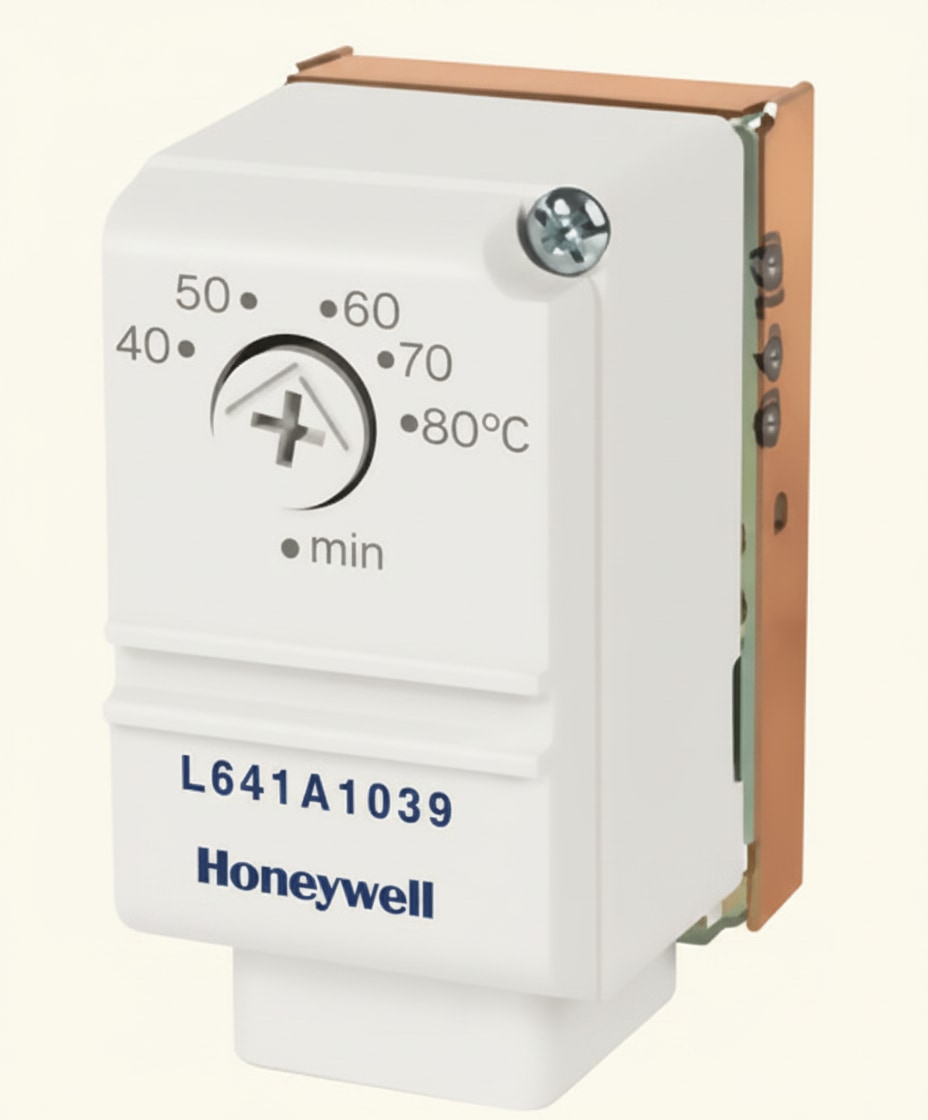 Strap-on cylinder thermostat fitted to a hot water cylinder to control stored water temperature