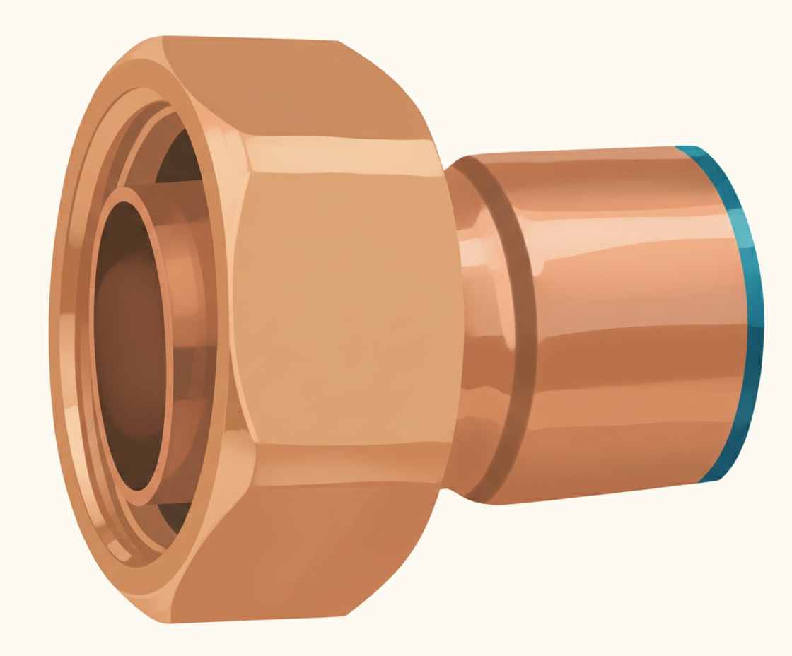 A straight cylinder union — the threaded connection used to attach pipework to the tappings on a hot water cylinder