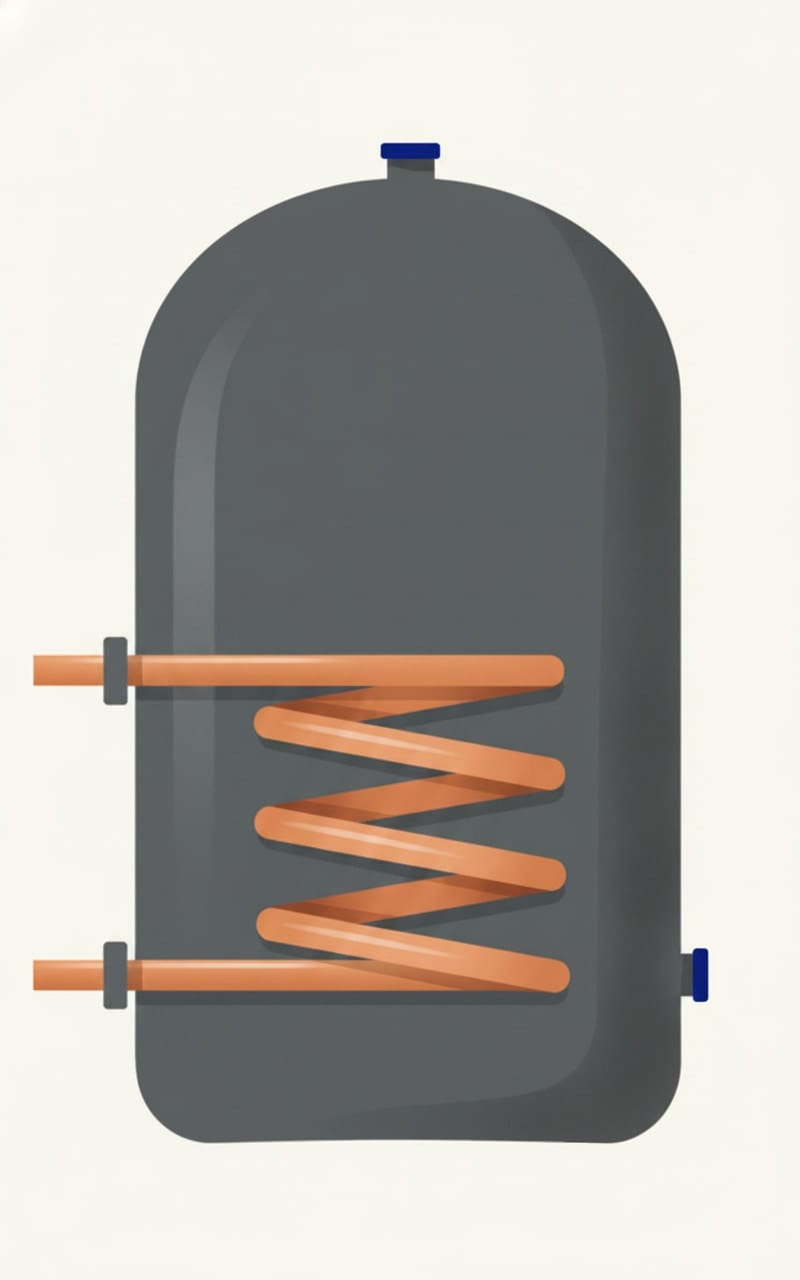An indirect hot water cylinder with its heating coil