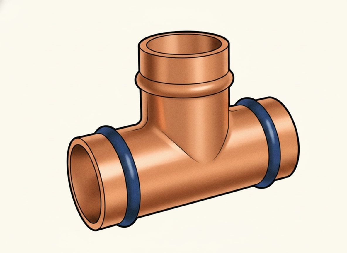 An equal tee fitting where all three branches are the same diameter