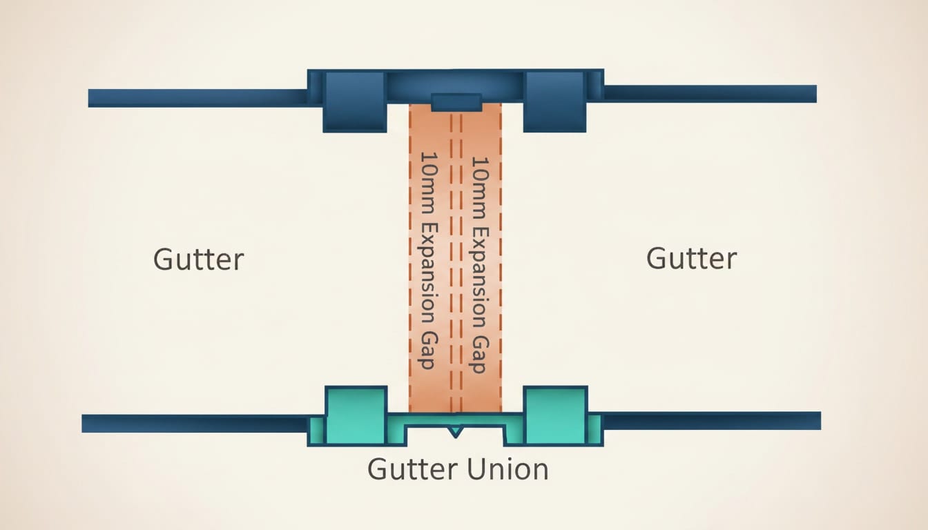 A gutter union showing the expansion gap