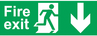 A green fire exit safe condition sign