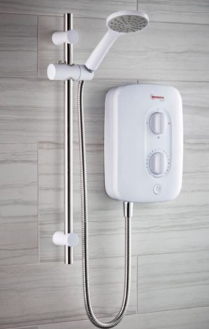 An instantaneous electric water heater that produces hot water on demand without storing it