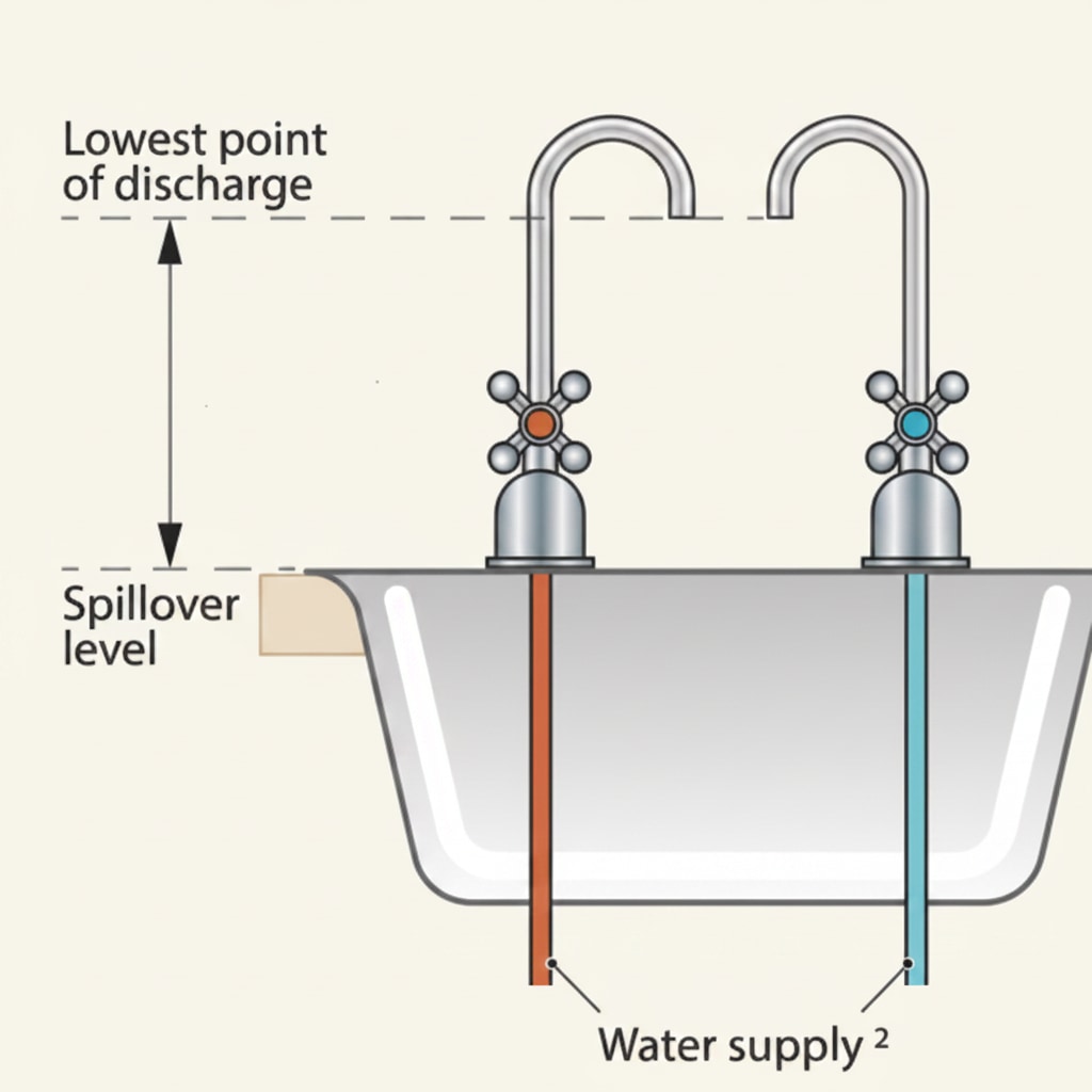 Type AUK3 air gap above a kitchen sink, the gap between the tap outlet and the sink rim required to prevent backflow