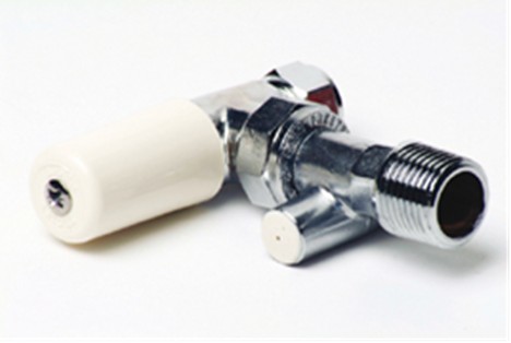 Lockshield radiator valve with plastic cap, used for balancing flow on the return side of a radiator