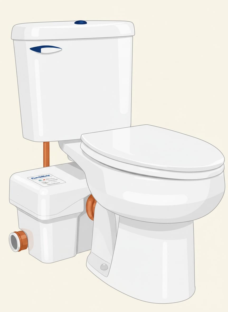A WC with a macerator unit behind it