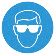 A mandatory sign requiring eye protection