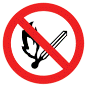 A no naked flames prohibition sign