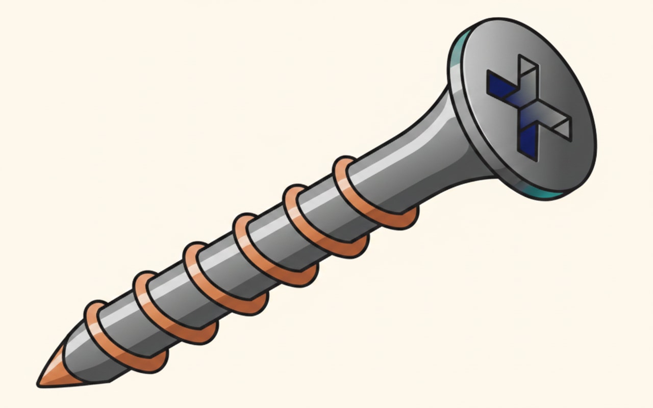 A Phillips screw with a tapered four-point cross recess in the head