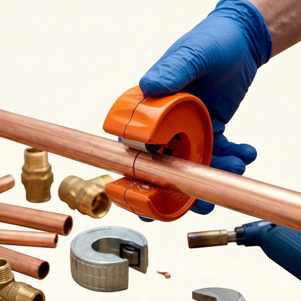 A pipe slice — a rotary cutter that scores copper pipe cleanly with a hardened wheel