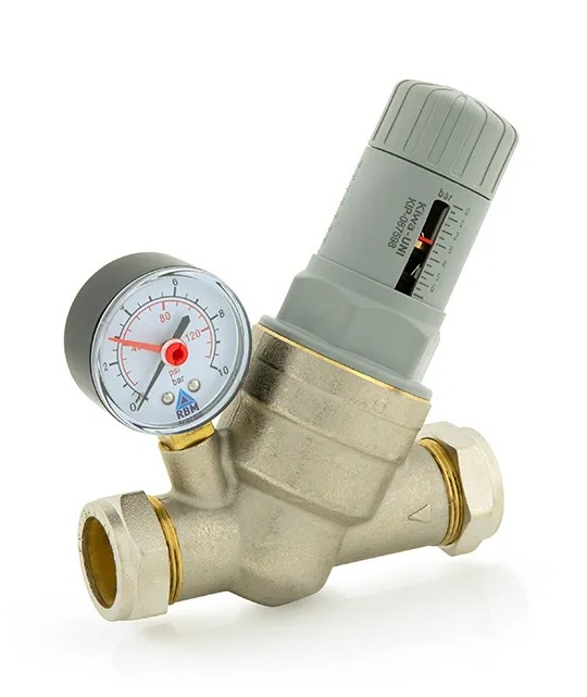 A pressure reducing valve with a gauge