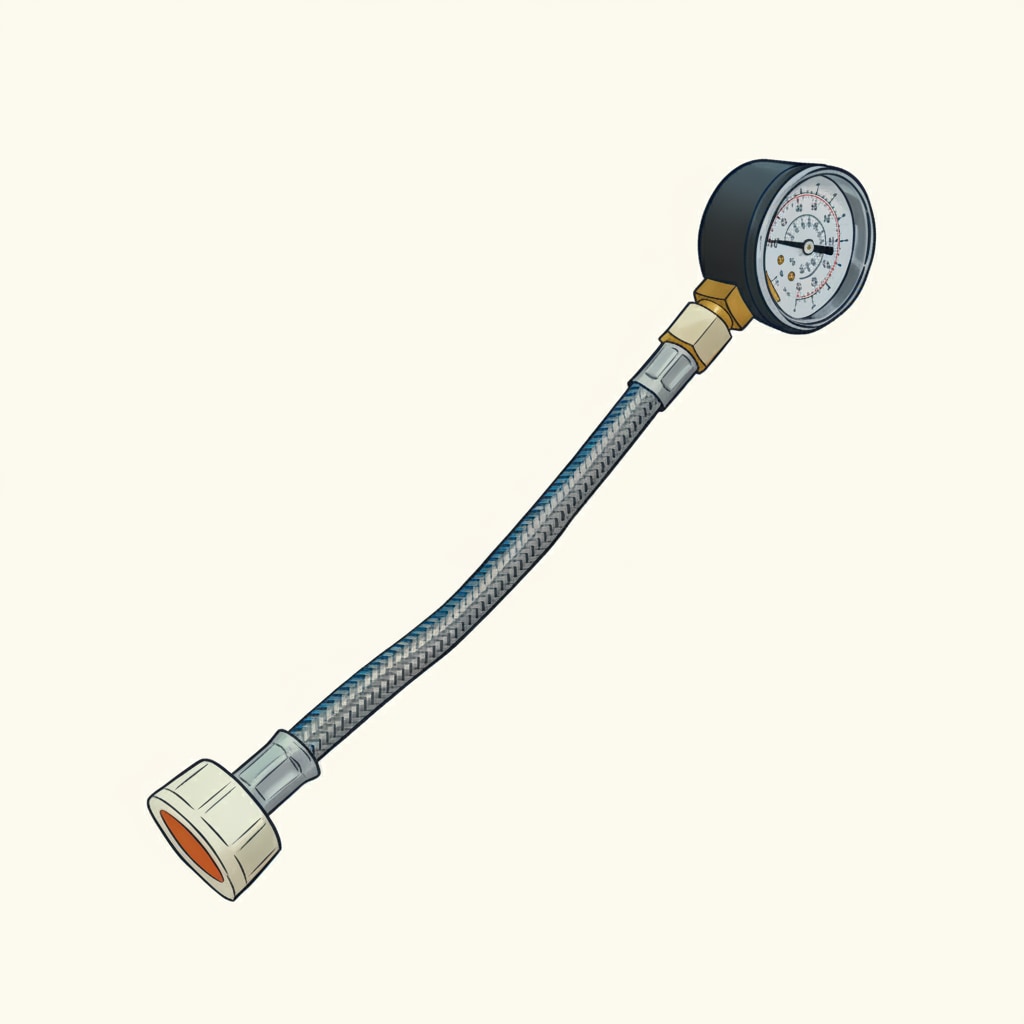 Pressure test kit with a gauge and braided flexible hose connection used to perform soundness tests on rigid pipework