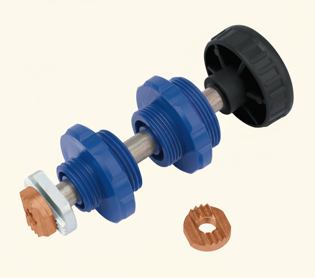A tap reseating tool used to recut the brass seating face inside a tap body during routine hot water maintenance