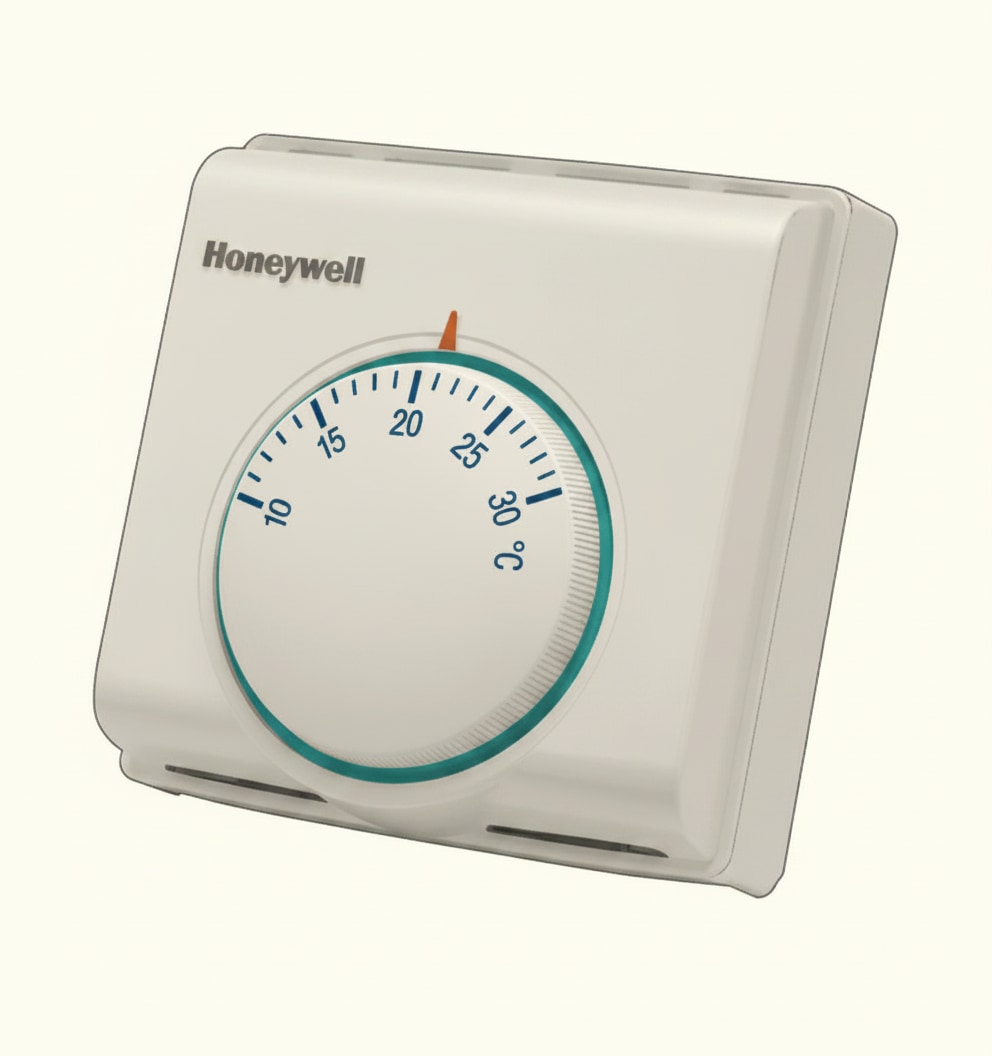 Wall-mounted room thermostat used to switch the heating circuit on and off based on air temperature