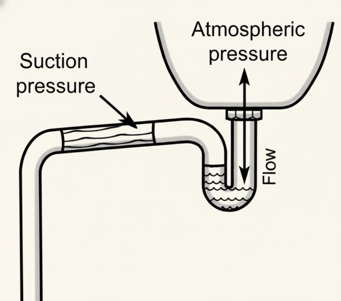 Diagram of self-siphonage emptying a trap