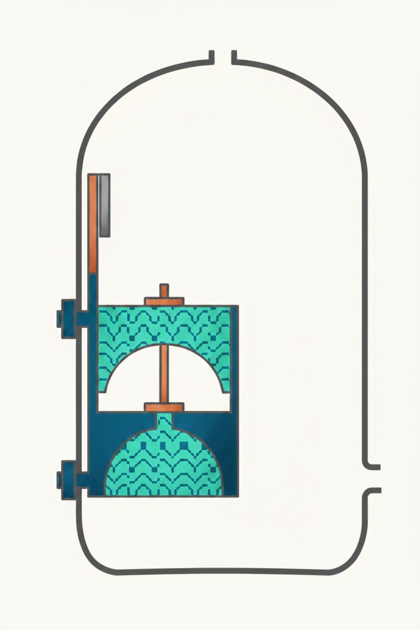 Single-feed indirect hot water cylinder diagram showing the air bubble that separates the primary water above from the secondary water below