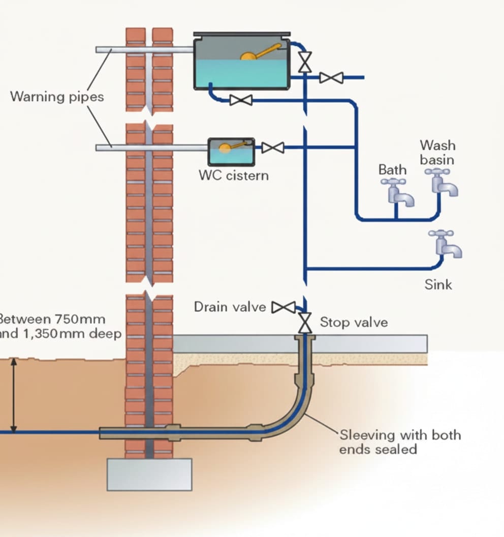 Diagram of a service pipe entering a building