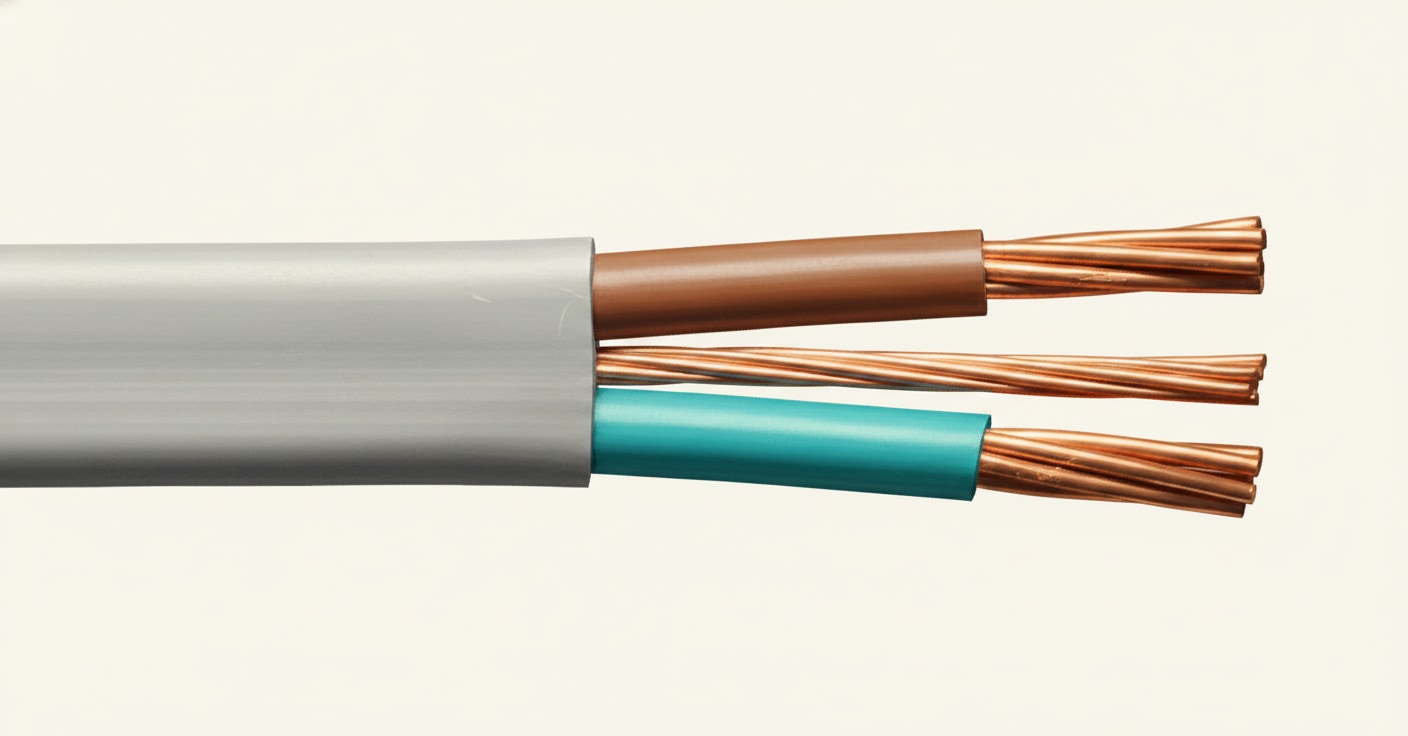 PVC twin and earth cable, the most common domestic fixed-wiring cable