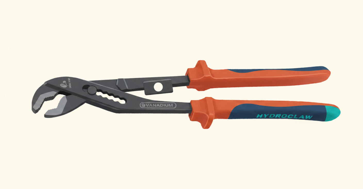 Slip-joint waterpump pliers with insulated handles, used for gripping and turning round pipework